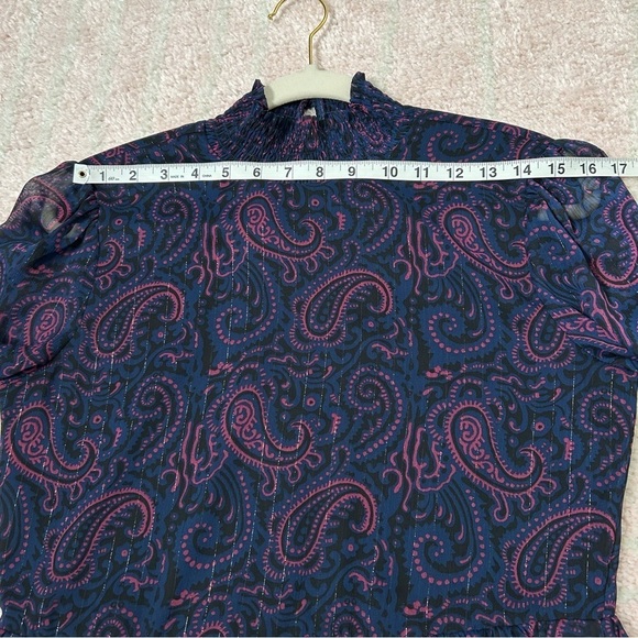 ModCloth Pink Navy Black and Gold Paisley Mini Dress Long Sleeves Size Small - Picture 8 of 13